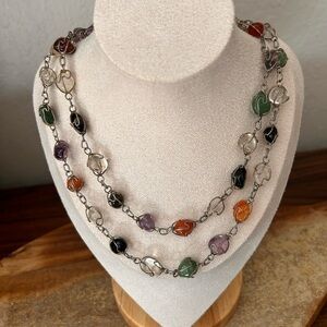 Vintage Multicolor Gemstones Long Necklace